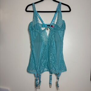 Seven til Midnight Teal Lace Babydoll Teddy Garter Straps Jewel Detail 3X/4X
